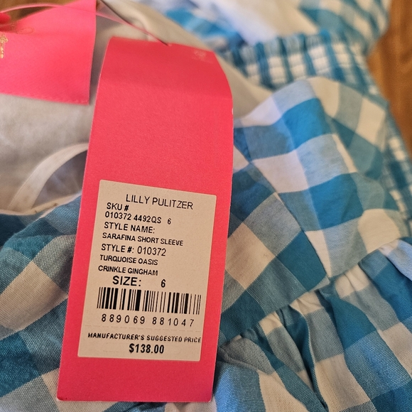 Lilly Pulitzer Sarafina Blue Gingham Puff Sleeve Top Size 6 Costal Beach Preppy - Picture 9 of 9